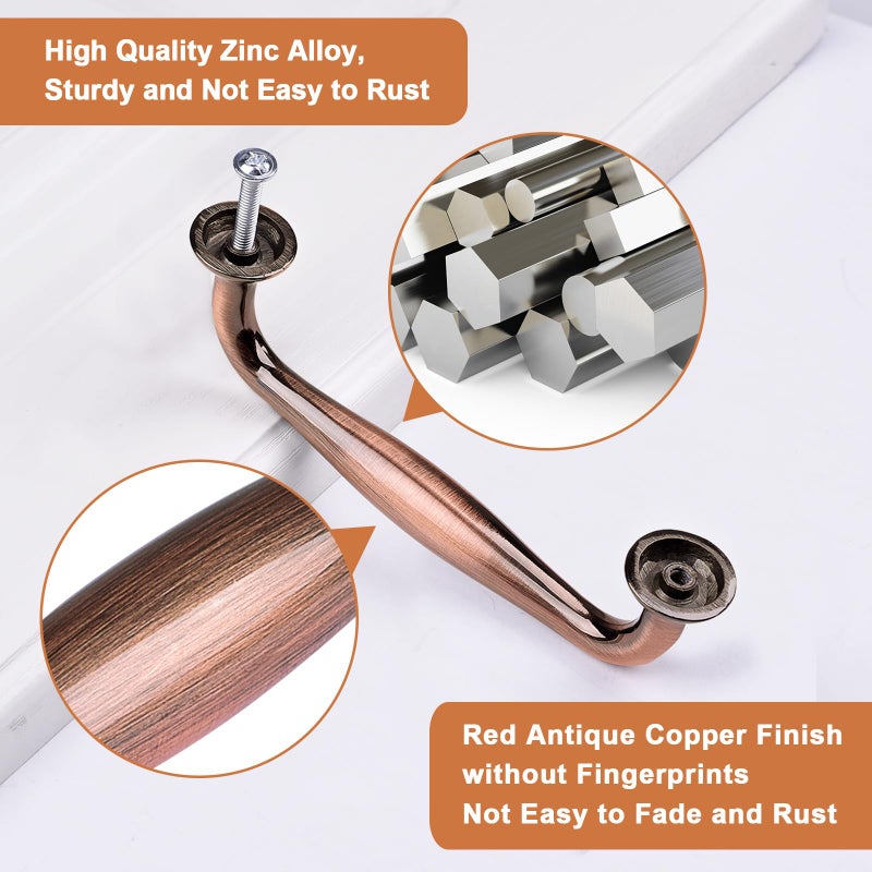 WEAVERBIRD 6 Pack Cabinet Handles Red Copper 5" Hardware Pull Handles, Antique Dresser Drawer Pulls Furniture Drawer Pulls - Image 4